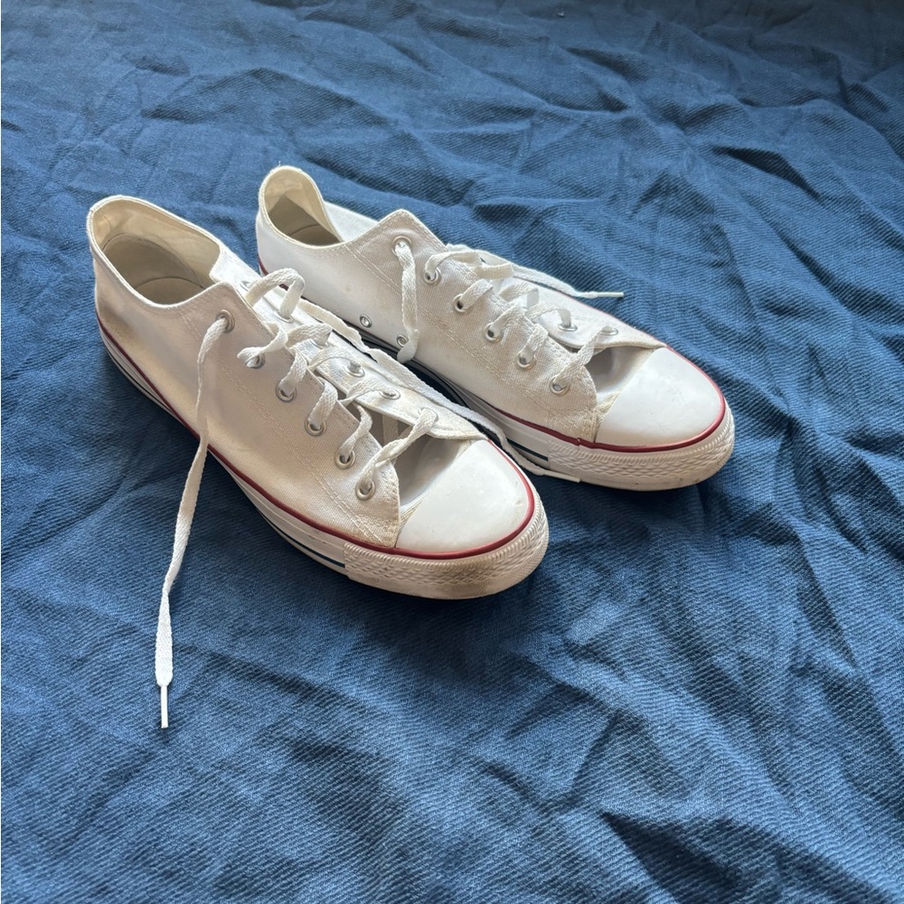 Converse White Canvas Low Top Sneakers with Red Stripe